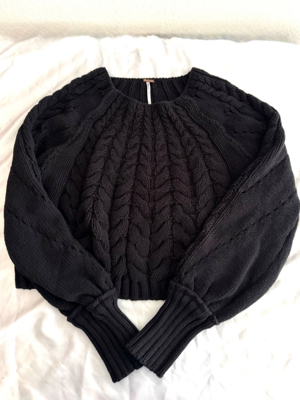 Free People Sandre Cable Stitch Pullover Sweater Black Size Medium M